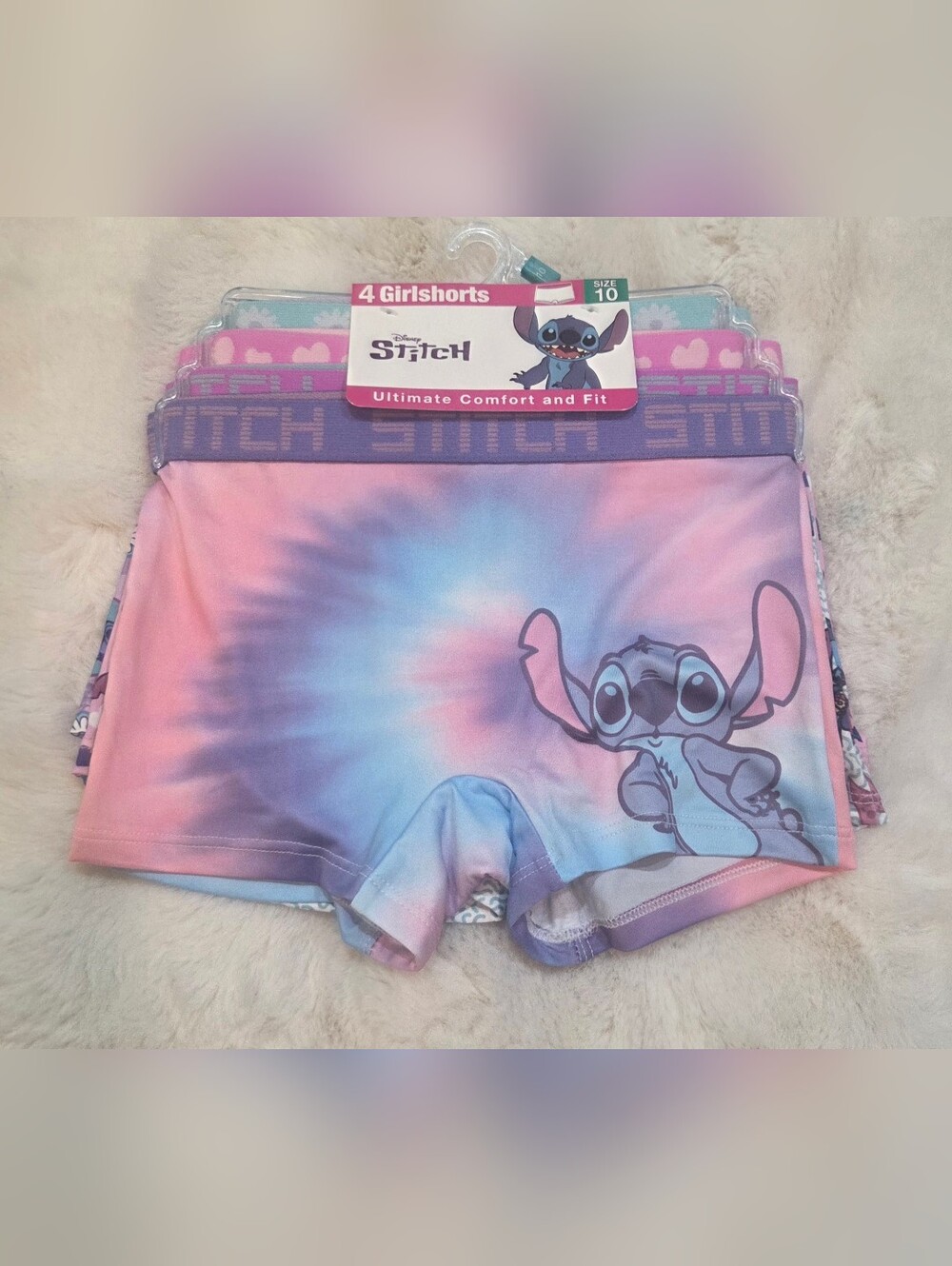 Disney Girls' Tie-Dye Stitch Boxer Shorts - Pink & Purple & Blue